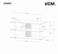 VCM Zumbo TV Rack LED Tisch Alu Glas Schwarzglas
